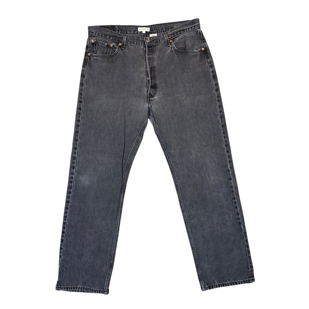 Levi's 501 Jeans Mens Straight Leg Button Fly 38x32 Vintage Black Denim